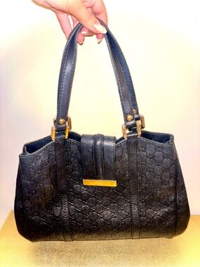 Black Embossed Leather Tote Handbag